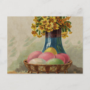 Cartes Pour Fêtes Annuelles Pâques Panier Œufs Fleurs Antique