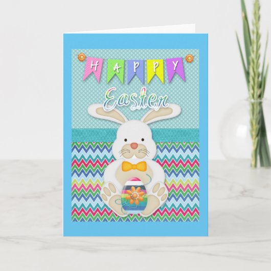 Cartes Pour Fêtes Annuelles Pâques - "Pâques Joyeuses" Lapin Doux (Devant)