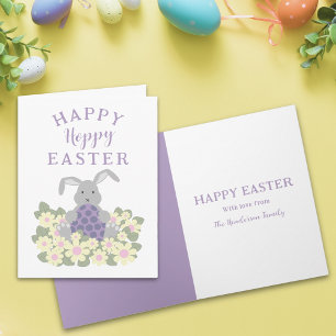 Cartes Pour Fêtes Annuelles Pâques personnalisé Happy Hoppy Lapin mignon flora