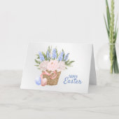 Cartes Pour Fêtes Annuelles Pâques Pink Blue Panier Oeuf Floral (Devant)