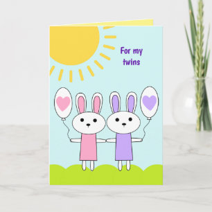 Cartes Pour Fêtes Annuelles Pâques Pink Violet Bunny Filles jumelles