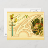 Cartes Pour Fêtes Annuelles Pâques religieuse avec la croix et la vignette (Devant / Derrière)