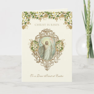Cartes Pour Fêtes Annuelles Pâques Religieux Résurrection Jésus Prêtre