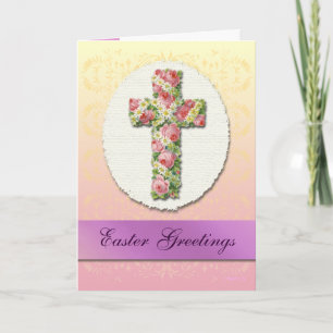 Cartes Pour Fêtes Annuelles Pâques Salutations Floral Cross Art Card