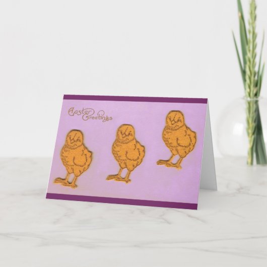 Cartes Pour Fêtes Annuelles Pâques Salutations Poussins pourpres (Devant)
