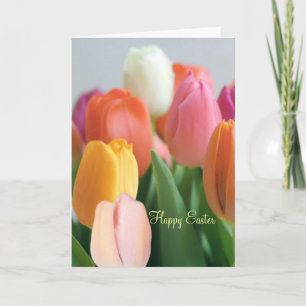 Cartes Pour Fêtes Annuelles Pâques. Tulipes de printemps. Salutations.