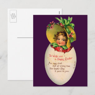 Cartes Pour Fêtes Annuelles Pâques victoriennes, Vintage fille avec Bonnet dan