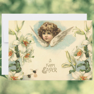 Cartes Pour Fêtes Annuelles Pâques vintage, ange victorien avec des fleurs de 