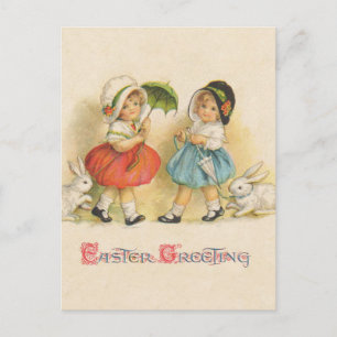 Cartes Pour Fêtes Annuelles Pâques vintage Enfants Lapins Bonnets Antique