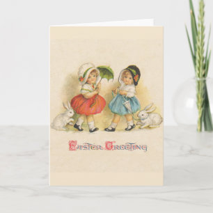 Cartes Pour Fêtes Annuelles Pâques vintage Enfants Lapins Bonnets Antique