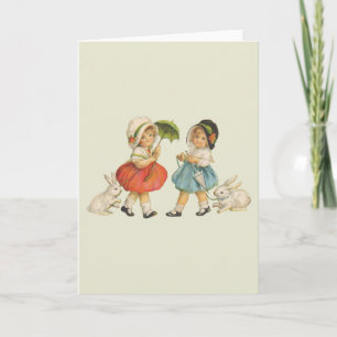 Cartes Pour Fêtes Annuelles Pâques vintage Enfants Lapins Bonnets Antique