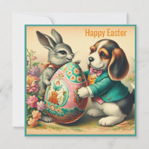 Cartes Pour Fêtes Annuelles Pâques vintage ~ JOYEUX PÂQUES ~ Beagle~