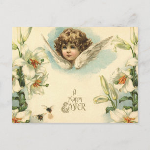 Cartes Pour Fêtes Annuelles Pâques vintages, Fleurs Lys Victoriennes et Angel