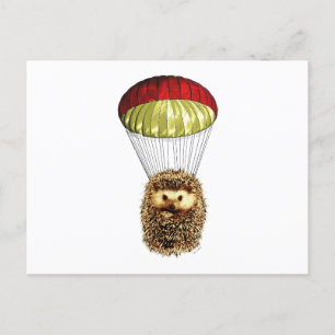 Cartes Pour Fêtes Annuelles Parachuting Hedgehog Nature Absurd Cute Vintage