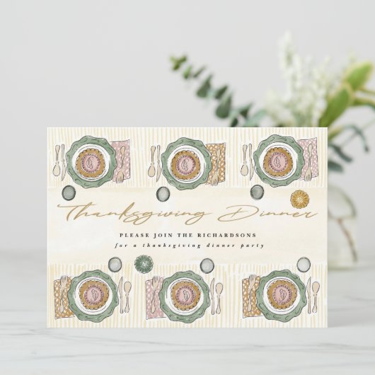 Cartes Pour Fêtes Annuelles Paramètre de table Thanksgiving Illustrated Invita (Debout devant)