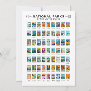 Cartes Pour Fêtes Annuelles Parcs nationaux des États-Unis Liste Vintage 
