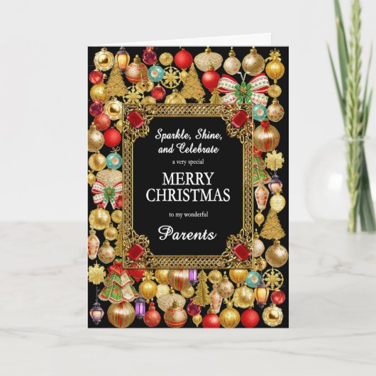 Cartes Pour Fêtes Annuelles Parents Joyeux Noël avec ornements (Devant)