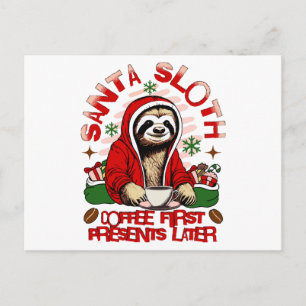 Cartes Pour Fêtes Annuelles Paresseux de Noël buvant du café