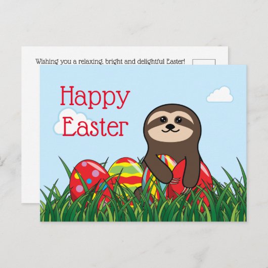 Cartes Pour Fêtes Annuelles Paresseux de Pâques & Œufs Joyeuses Pâques (Devant / Derrière)