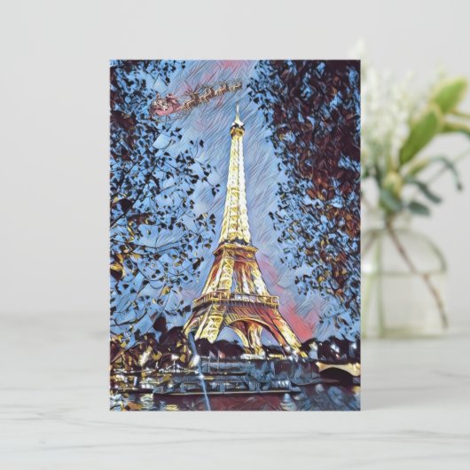Cartes Pour Fêtes Annuelles Paris Eiffel Impressionniste Blue Père Noël Noël (Debout devant)