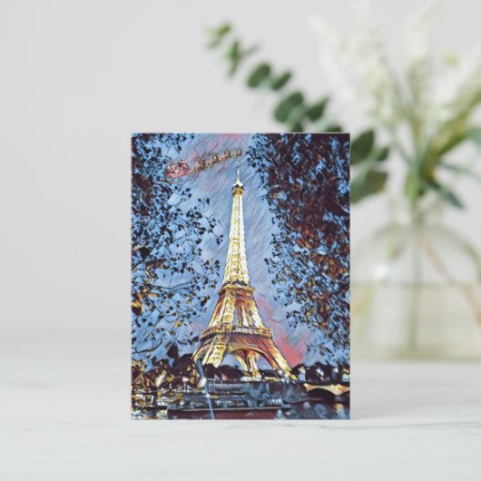 Cartes Pour Fêtes Annuelles Paris Eiffel Impressionniste Blue Père Noël Noël (Debout devant)