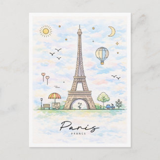 Cartes Pour Fêtes Annuelles Paris Eiffel Tower Watercolor | France