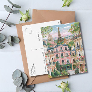Cartes Pour Fêtes Annuelles Paris Été Fantaisiste Voyage Tour Eiffel Floral 
