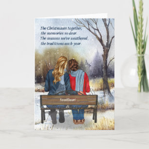 Cartes Pour Fêtes Annuelles Partenaire à vie Noël Couple lesbien caucasien