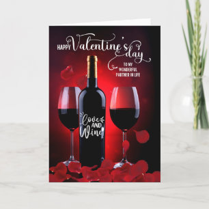 Cartes Pour Fêtes Annuelles Partenaire Vie Romantique Rose Pétales Vin Valenti