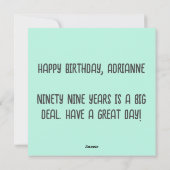 Cartes Pour Fêtes Annuelles Parties scintillant 99e anniversaire Parties scint (Dos)