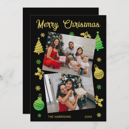 Cartes Pour Fêtes Annuelles Parties scintillant Arbre de Noël Jolly Leaf photo (Devant / Derrière)