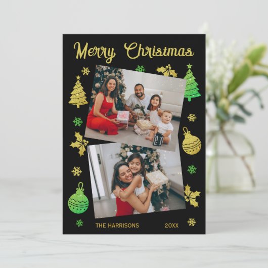 Cartes Pour Fêtes Annuelles Parties scintillant Arbre de Noël Jolly Leaf photo (Debout devant)