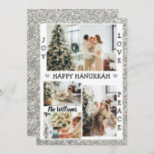 Cartes Pour Fêtes Annuelles Parties scintillant argent Joy Love Peace happy Ha (Devant / Derrière)