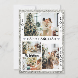 Cartes Pour Fêtes Annuelles Parties scintillant argent Joy Love Peace happy Ha