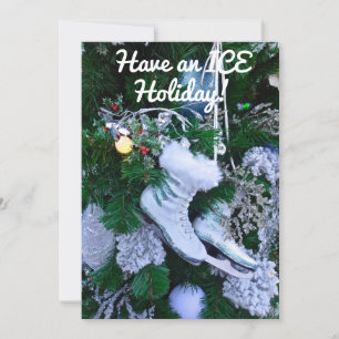 Cartes Pour Fêtes Annuelles Parties scintillant bleue et patins à glace fourru