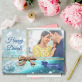 Cartes Pour Fêtes Annuelles Parties scintillant Bleue Gold Bow Diwali Photo Sa