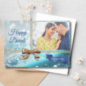 Cartes Pour Fêtes Annuelles Parties scintillant Bleue Gold Bow Diwali Photo Sa