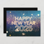 Cartes Pour Fêtes Annuelles Parties scintillant Bonne année 2025 Feu d'artific (Devant / Derrière)