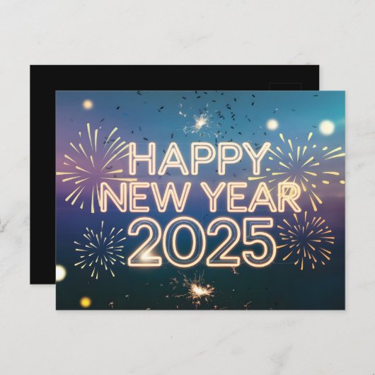 Cartes Pour Fêtes Annuelles Parties scintillant Bonne année 2025 Feu d'artific (Devant / Derrière)