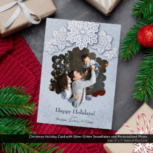Cartes Pour Fêtes Annuelles Parties scintillant d'argent de Noël Snowflake Pho