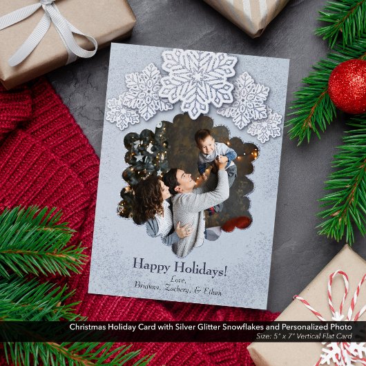 Cartes Pour Fêtes Annuelles Parties scintillant d'argent de Noël Snowflake Pho