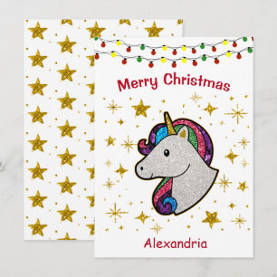 Cartes Pour Fêtes Annuelles Parties scintillant de la licorne magique de Noël