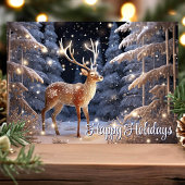 Cartes Pour Fêtes Annuelles Parties scintillant des arbres Lit Neige Reindeer 