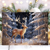 Cartes Pour Fêtes Annuelles Parties scintillant des arbres Lit Neige Reindeer 