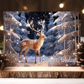 Cartes Pour Fêtes Annuelles Parties scintillant des arbres Lit Neige Reindeer 