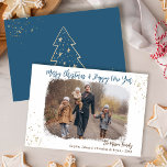 Cartes Pour Fêtes Annuelles Parties scintillant d'or bleu simple photo de Noël<br><div class="desc">Simple moderne Blue Gold Parties scintillant Christmas Photo Holiday Card</div>