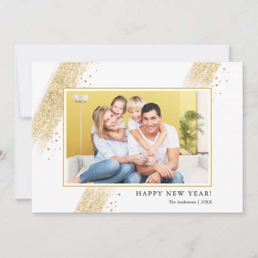 Cartes Pour Fêtes Annuelles Parties scintillant d'or Brush Strokes Happy New Y (Devant)