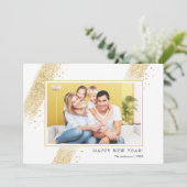 Cartes Pour Fêtes Annuelles Parties scintillant d'or Brush Strokes Happy New Y (Debout devant)