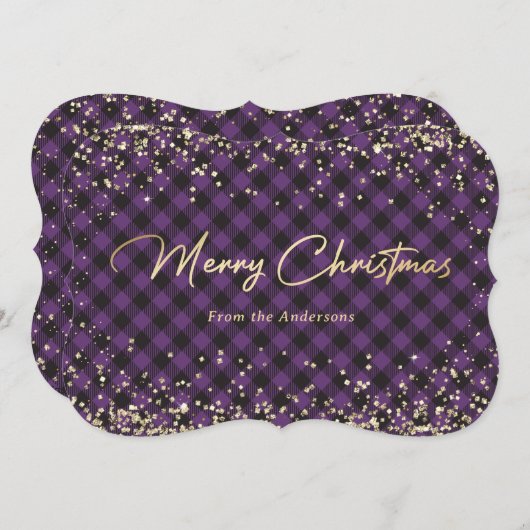 Cartes Pour Fêtes Annuelles Parties scintillant d'or Buffalo violet Plaid Cart (Devant / Derrière)