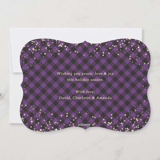 Cartes Pour Fêtes Annuelles Parties scintillant d'or Buffalo violet Plaid Cart (Dos)